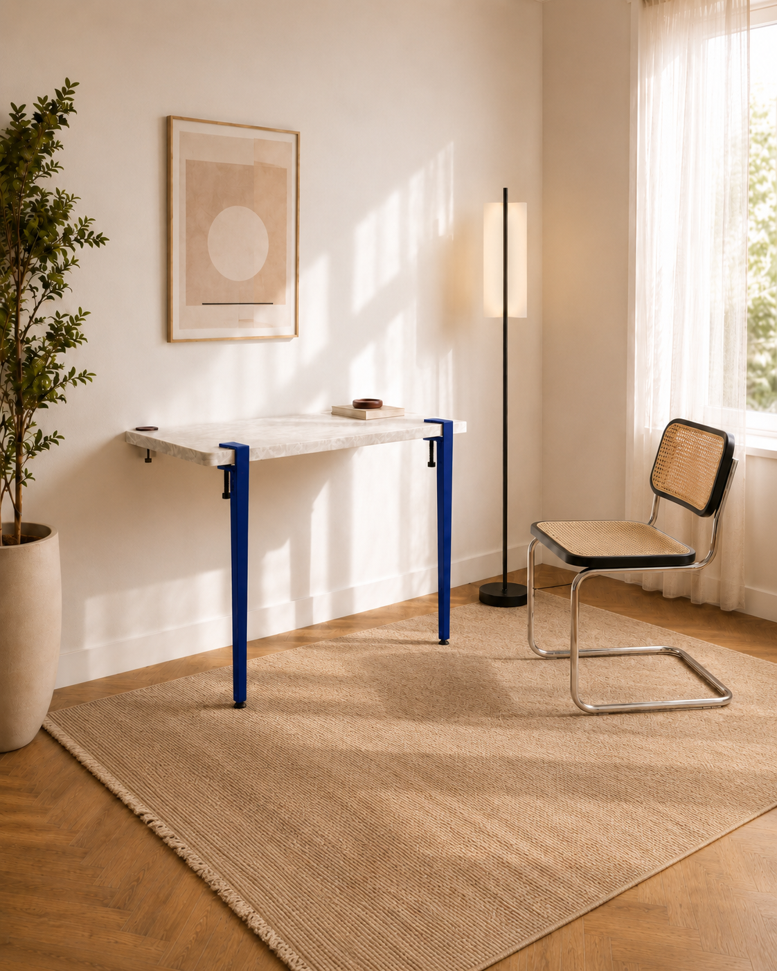Mesa consola con tablero Solo y patas granate duagallery:solo--azul